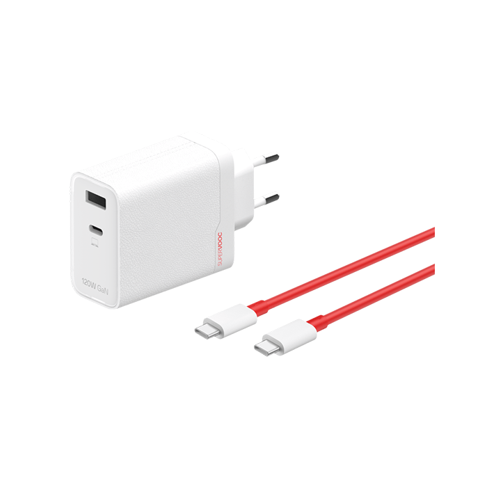 OnePlus 120W Dual Ports SuperVooc  Adapter + Cable (Type-C + Type-A) - White
